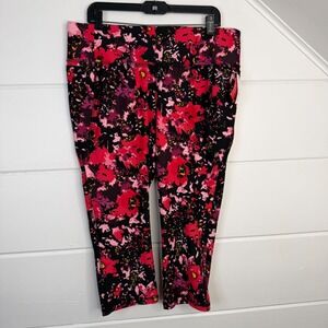 Livi Active Lane Bryant 18/20 2X Pink Red Floral Capri Leggings Cropped 22" NEW